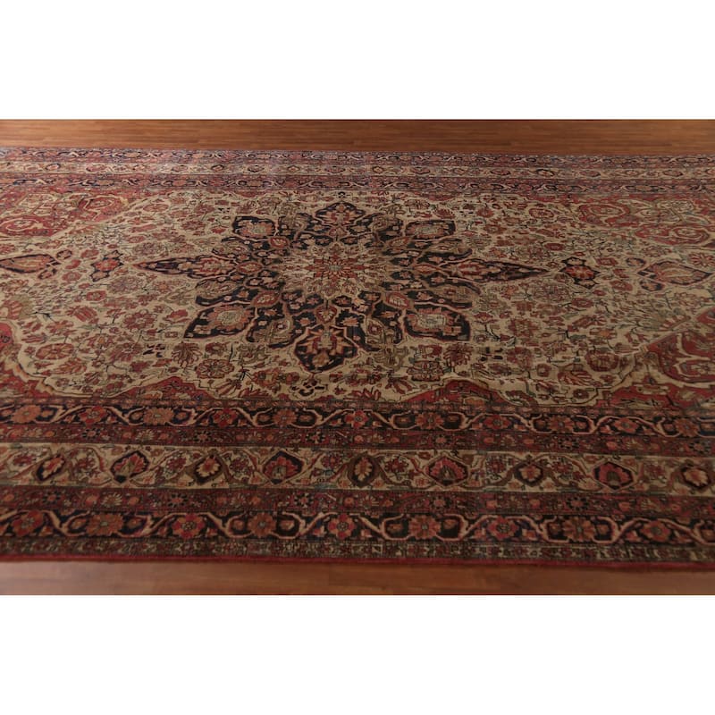 Pre-1900 Antique Kerman Ravar Persian Large Rug Handmade Wool Carpet - 10'5"x 16'1"