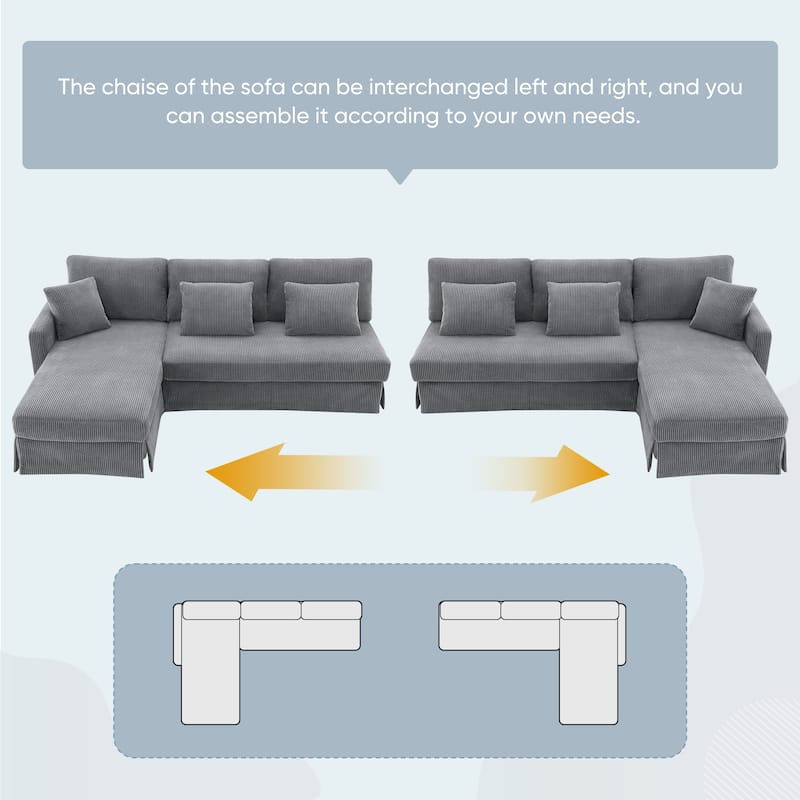 Modern L-Shaped Sofa with Reversible Chaise, 87" Corduroy Upholstered Sectional Sofa with Pillows
