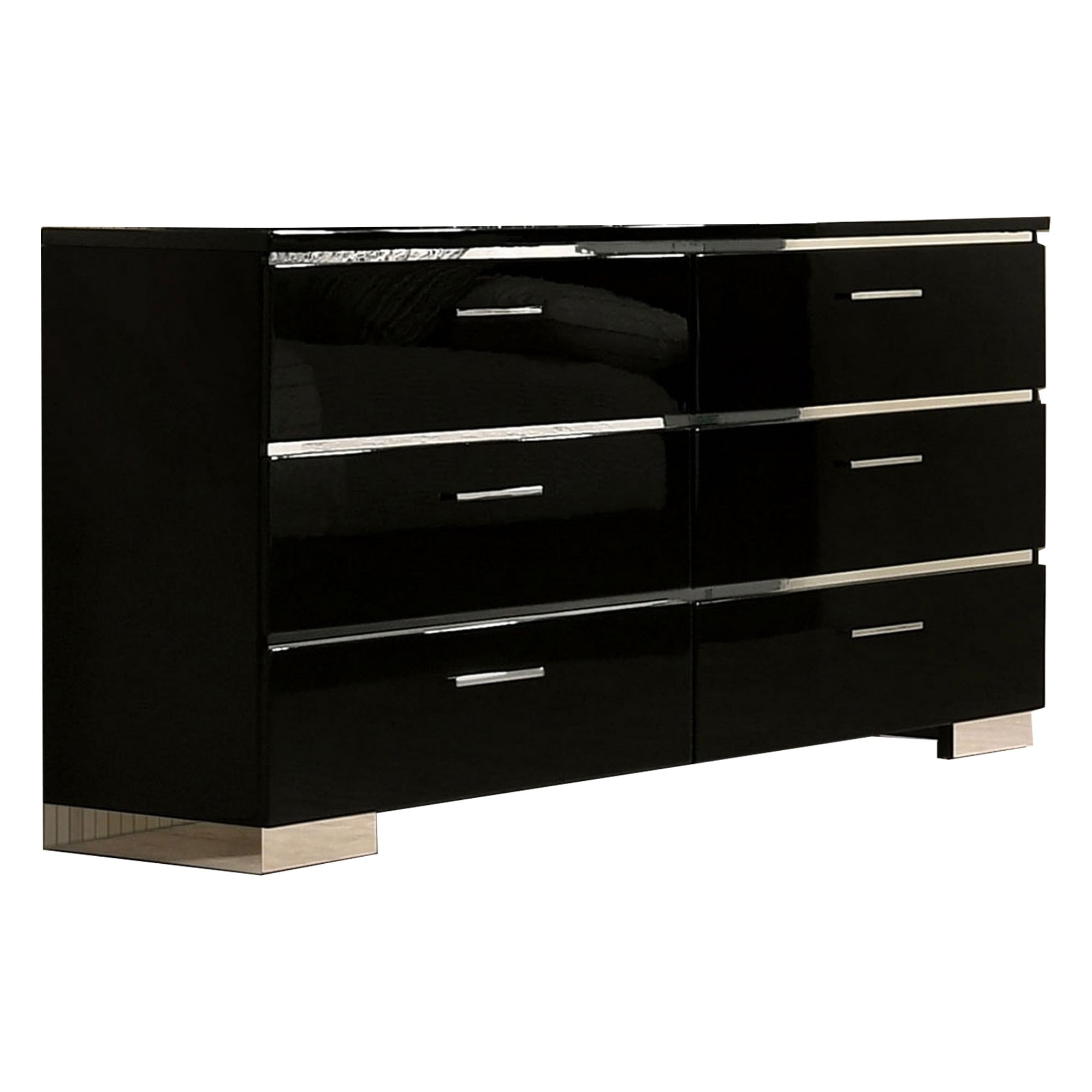 63 Inches 6 Drawer Dresser with Metal Legs Black and Chrome