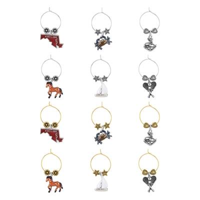 Wine Things 12-Piece Wine Charms/Wine Glass Tags/Drink Markers for Stem Glasses, Wine Tasting Party (Maryland)