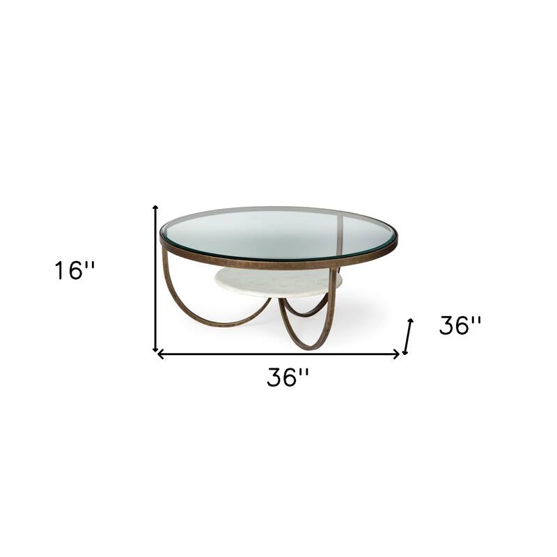 HomeRoots 36" Gold And Brown Round Coffee Table - 36