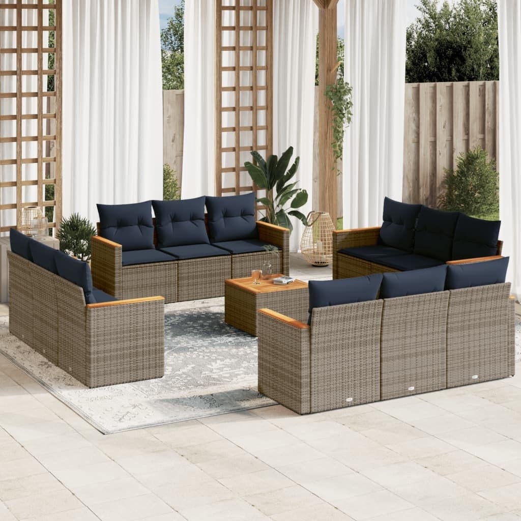 vidaXL Patio Sofa Set with Cushions Outdoor Conversation Furniture Poly Rattan - 21.7x 24.4x 27.2