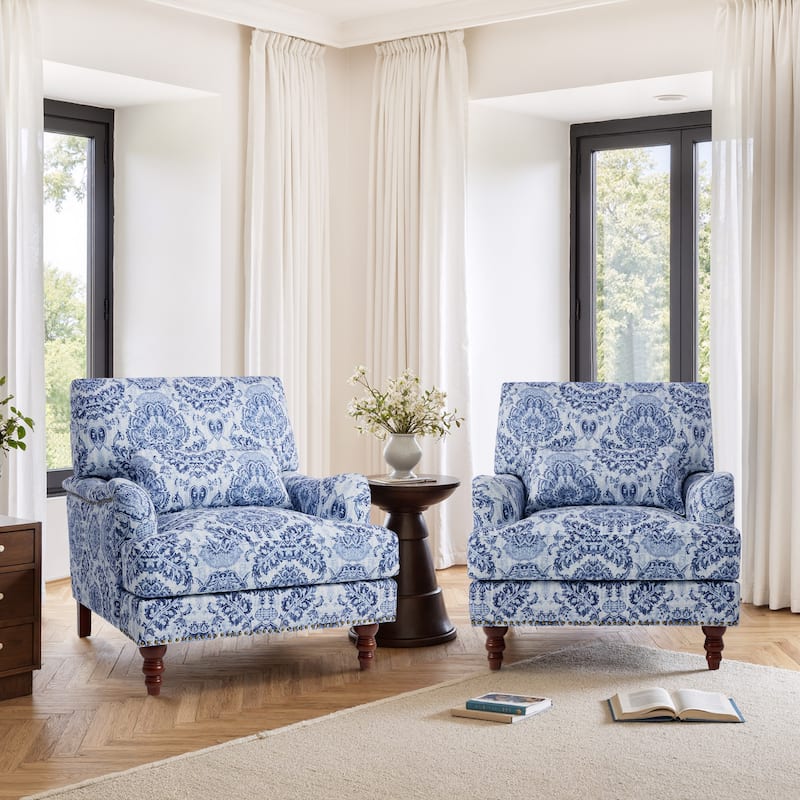 Set of 2 Mid Century Chenille Upholstered Accent Chairs