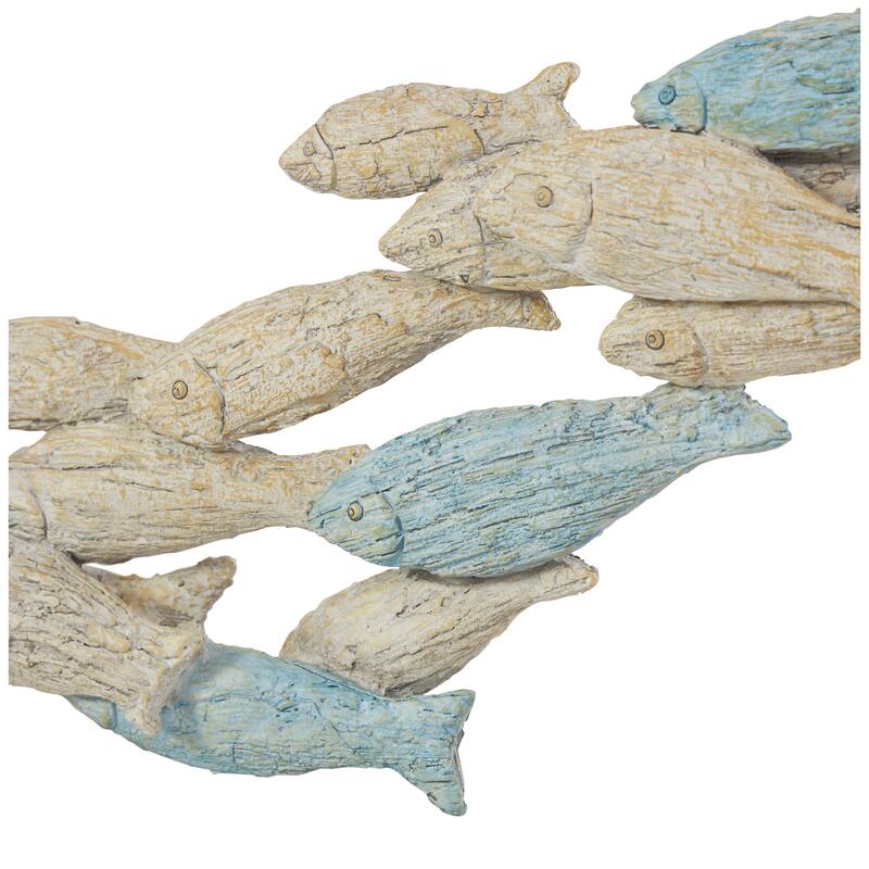 Light Blue Polystone Textured Ombre Swimming Fish Decorative Sculpture with Stand