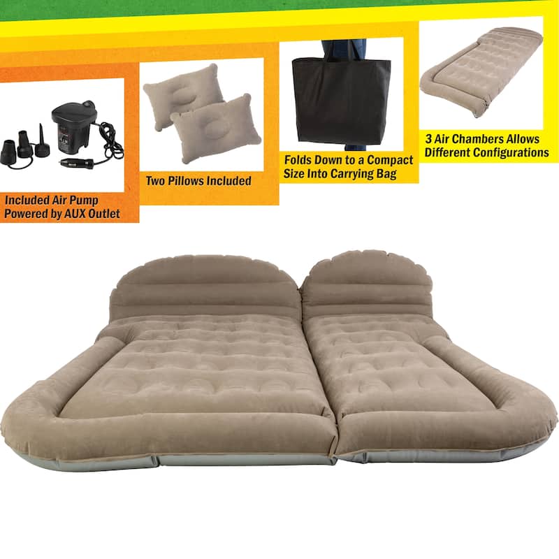 Inflatable Mattress - Car Air Mattress for SUV or Tent with Aux Outlet Pump and 2 Inflatable Pillows by Wakeman Outdoors