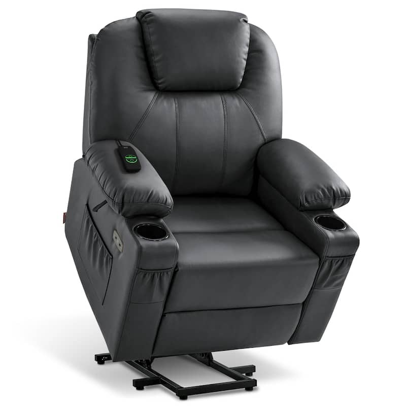 MCombo Large Power Lift Recliner Leather Chair with Massage, Heat, Cup Holders,Extended Footrest, Leather 7516