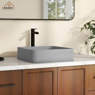 CASAINC Concrete Square Bathroom Sink Vessel Sink Art Basin with the Same Color Drainer