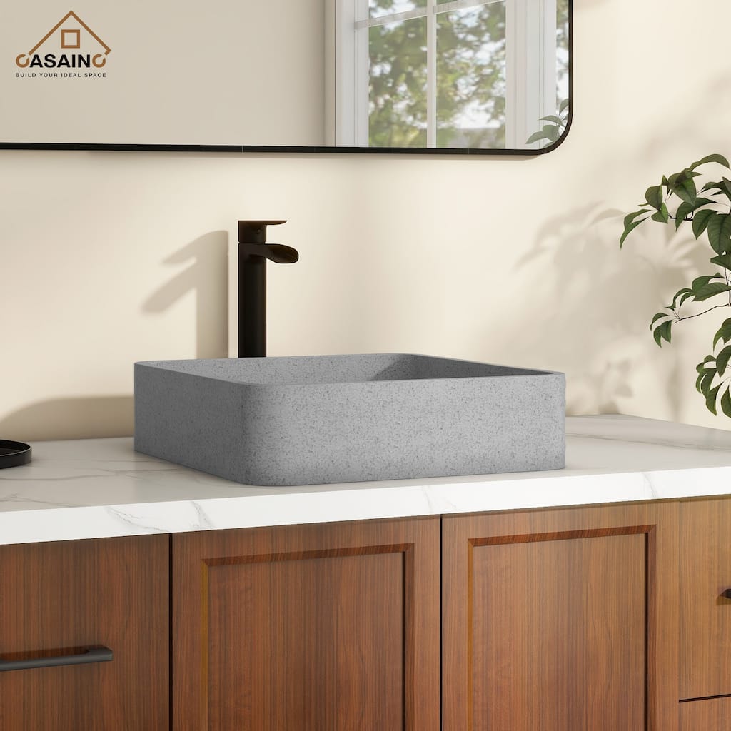 CASAINC Concrete Square Bathroom Sink Vessel Sink Art Basin with the Same Color Drainer