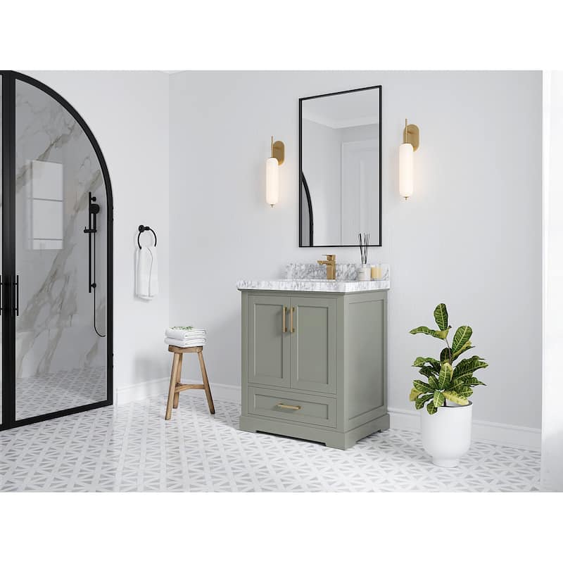 Willow Collection 30 in W x 22 in D x 36 in H Reeded Boston Single Bowl Sink Bathroom Vanity with Quartz or Marble Countertop