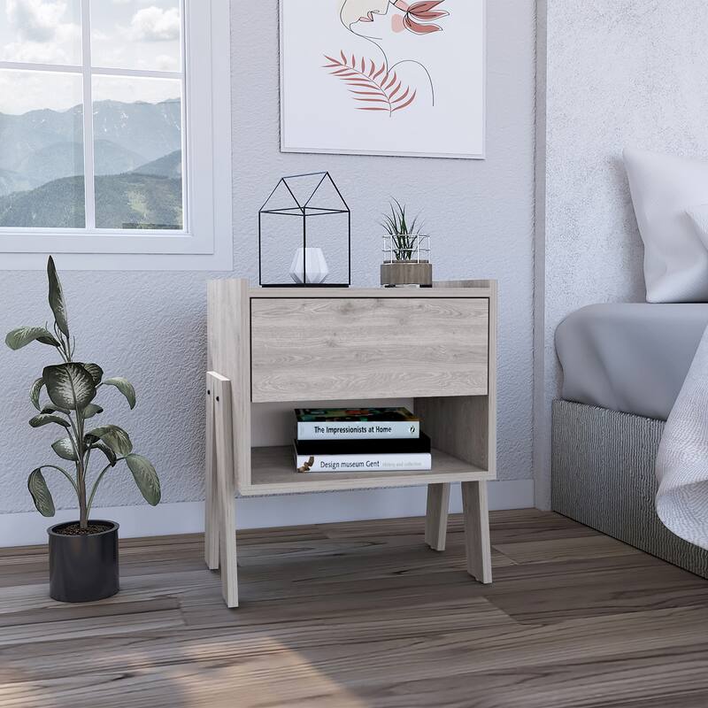 Nightstand with One Open Shelf and Four Legs, One Drawer
