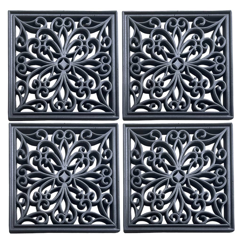 4 Piece 12 inch Square Rubber Scrollwork Step Mat Set - 12"Lx12"Wx.4"H