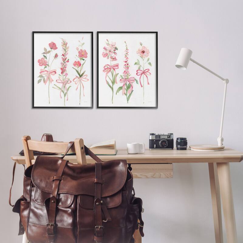 Stupell Soft Fresh Pastel Sprigs Framed Giclee Art Design By Sally Swatland (Set of 2)