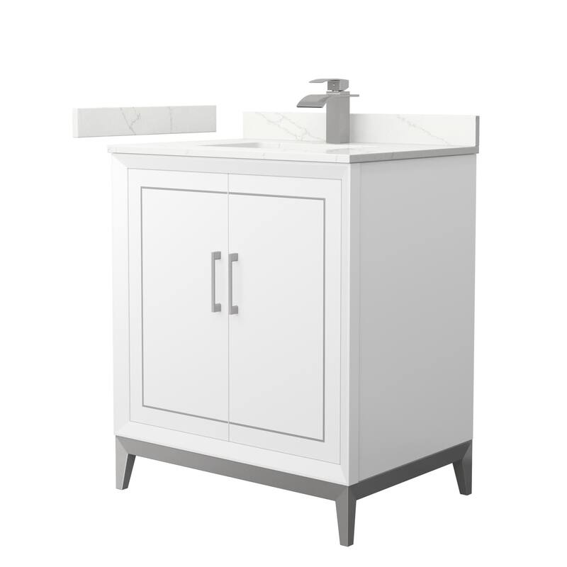 Wyndham Collection WCH515130S-QTZ-UNSMXX Marlena 30" Free Standing - White / Giotto Quartz Top / Brushed Nickel