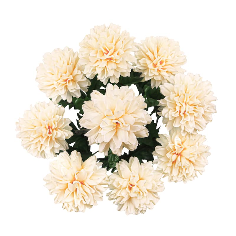 Set of 2 Champagne Artificial Ball Mum Pom Pom Flower Stem Bush Bouquet 22in - 22" L x 10" W x 10" DP