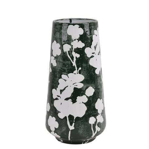 Ceramic 13" Floral Vase, Green,White