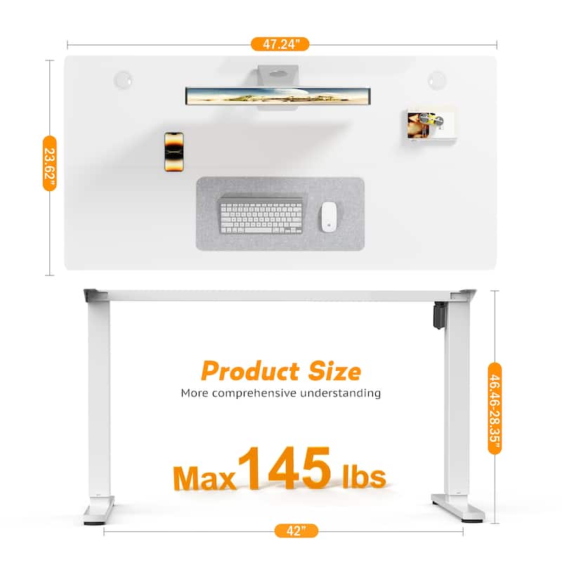 Electric Standing Desk - Adjustable Height Computer Workstation with Memory Settings for Home Office, Gaming & Study
