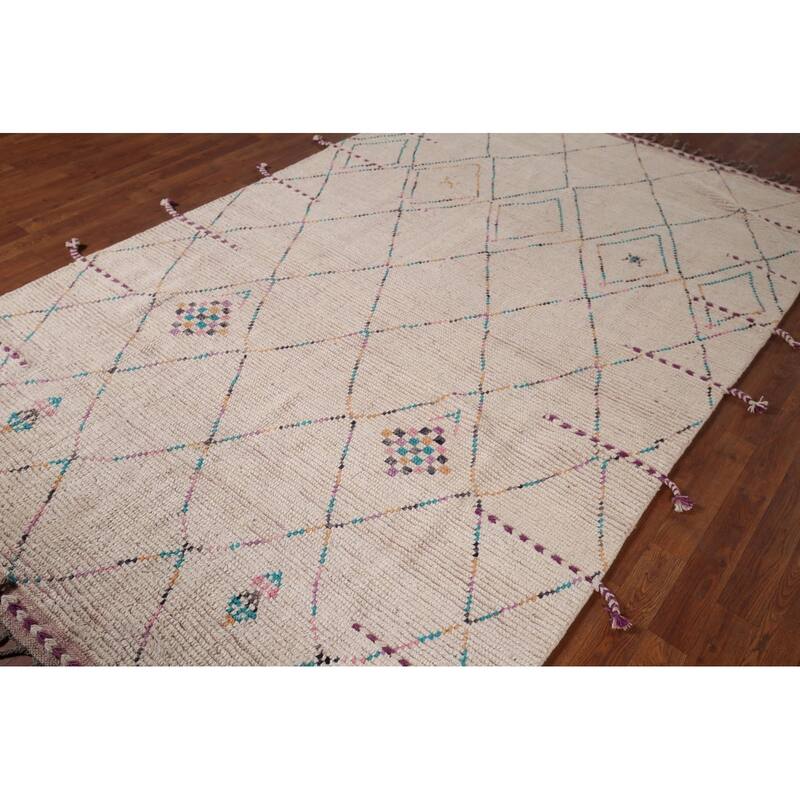 Trellis Moroccan Area Rug Hand-Knotted Tribal Wool Carpet - 5'8"x 9'7"