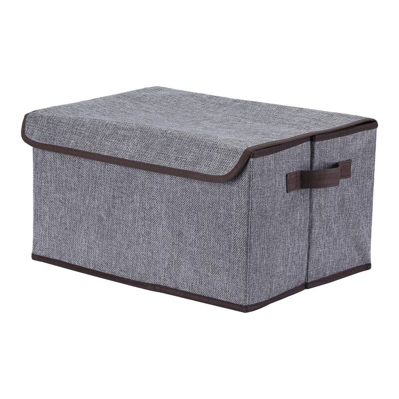 Fabric Storage Bin Cube with Handles and Lid for Shelves Closet, Collapsible Storage Basket for Organizing Clothes Books - Grey - 16*12*8.5in