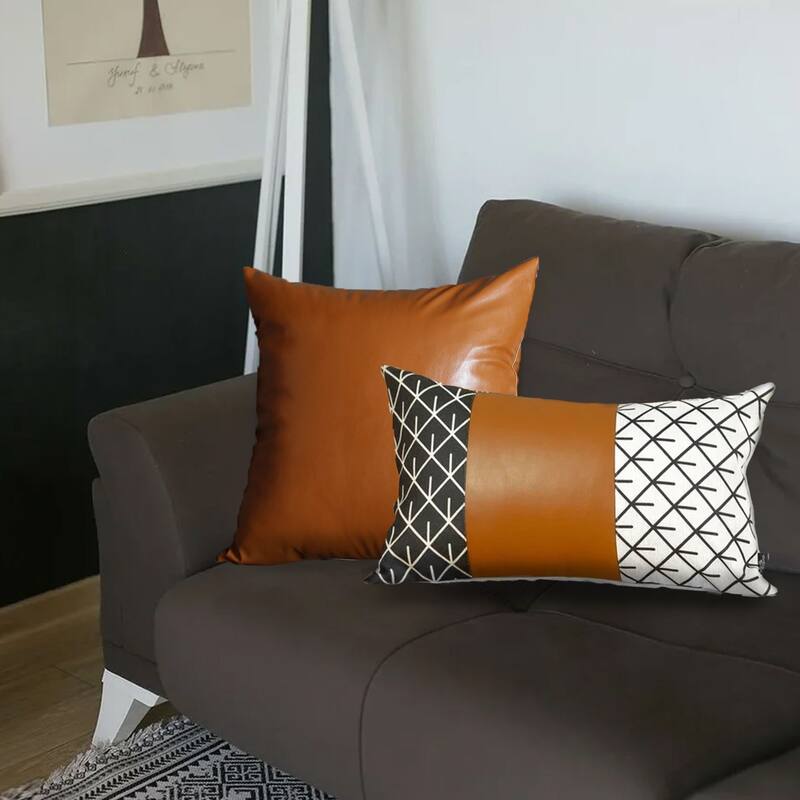 Set of 2 Rustic Brown Geometric Throw Pillow Covers Bed Bath & Beyond