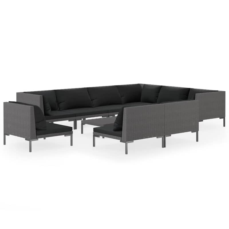 vidaXL Patio Lounge Set Outdoor Sectional Corner Sofa Poly Rattan Dark Grey - 27.6" x 27.6" x 24"