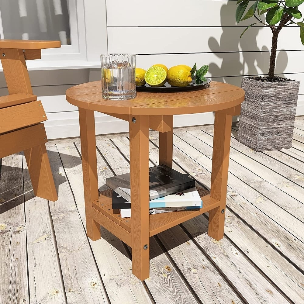 WINSOON All Weather HIPS Outdoor Round 2-Tier Outdoor Side Tables Adirondack Tables