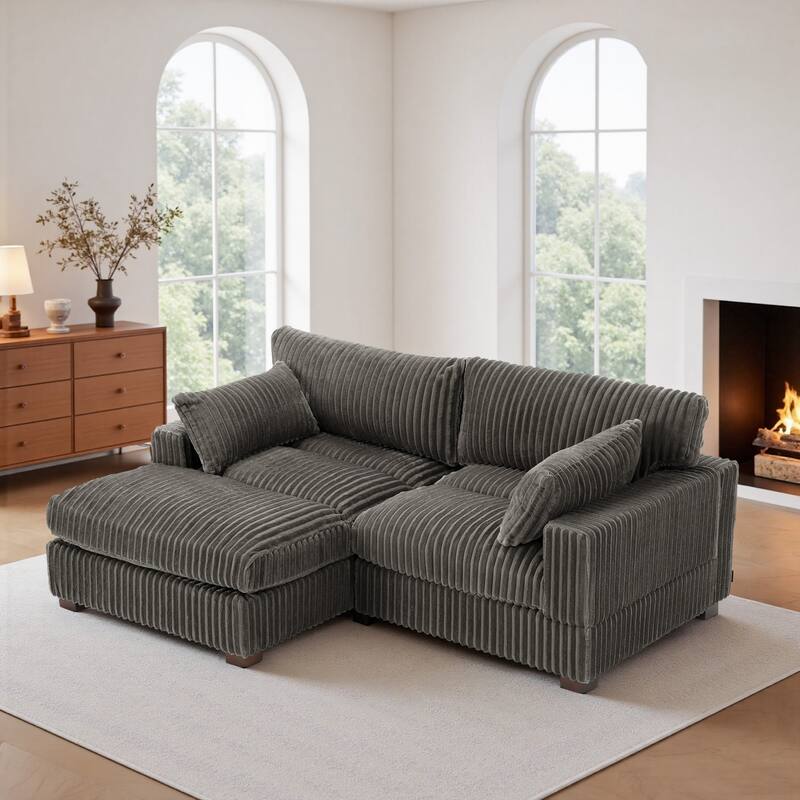 Plush Corduroy Upholstered Modular Sectional Sofa with Chaise