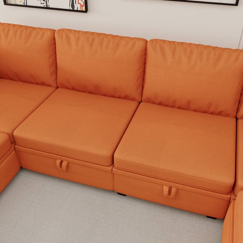 6-Seat U-Shaped Modular Reversible Sectional Sofa with Storage Ottoman