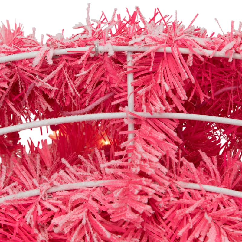Pre-Lit Flocked Pink Artificial Christmas Wreath 36 Inch, Clear Lights