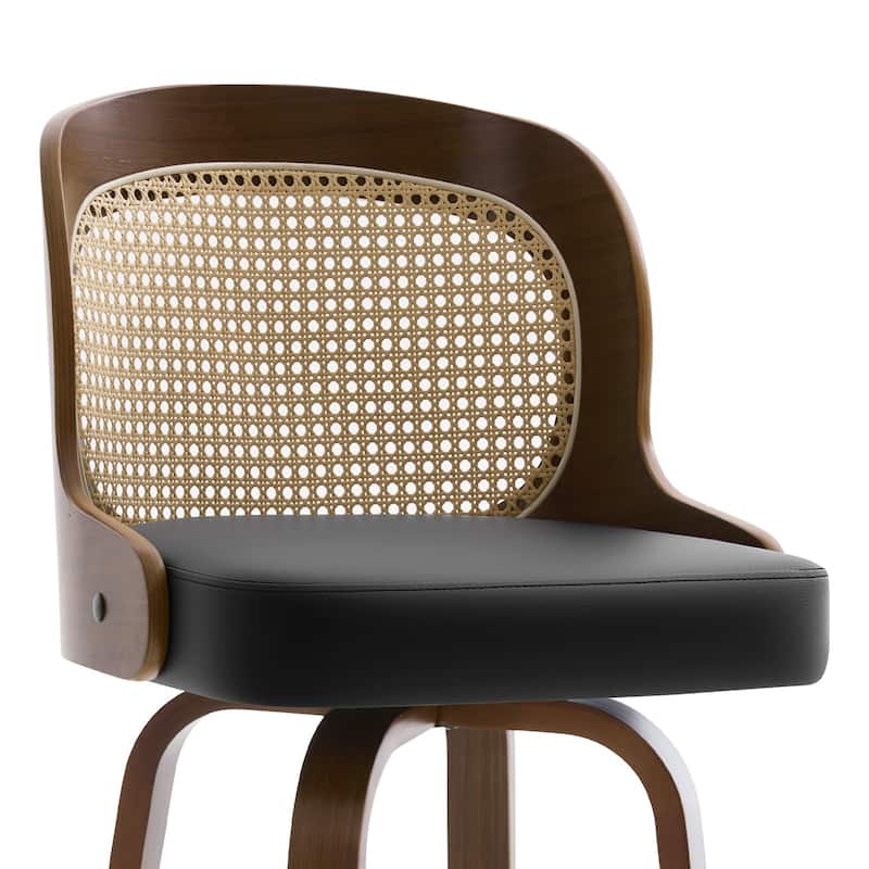 26" Upholstered Swivel Counter & Bar Stool with Rattan Back - 37.4"H x 19.09"W x 19.88"D