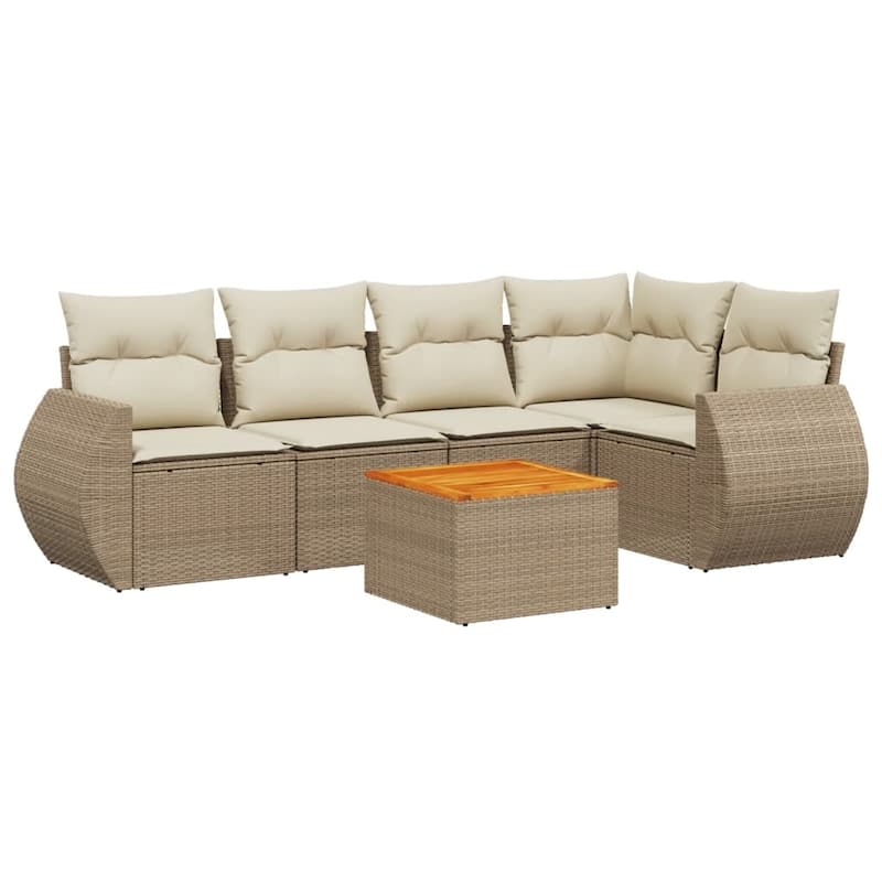 vidaXL Patio Sofa Set with Cushions Outdoor Furniture 6 Piece Poly Rattan - 21.7 x 21.7 x 14.6