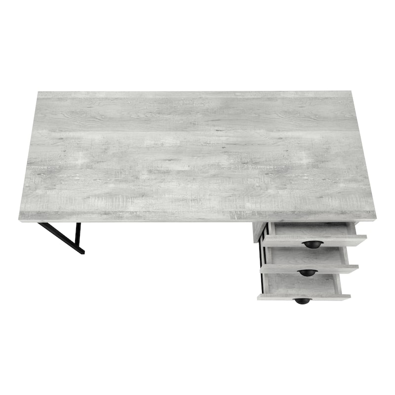 Computer Desk, Home Office, Laptop, Storage Drawers, 55"l, Work, Grey Laminate, Black Metal, Contemporary