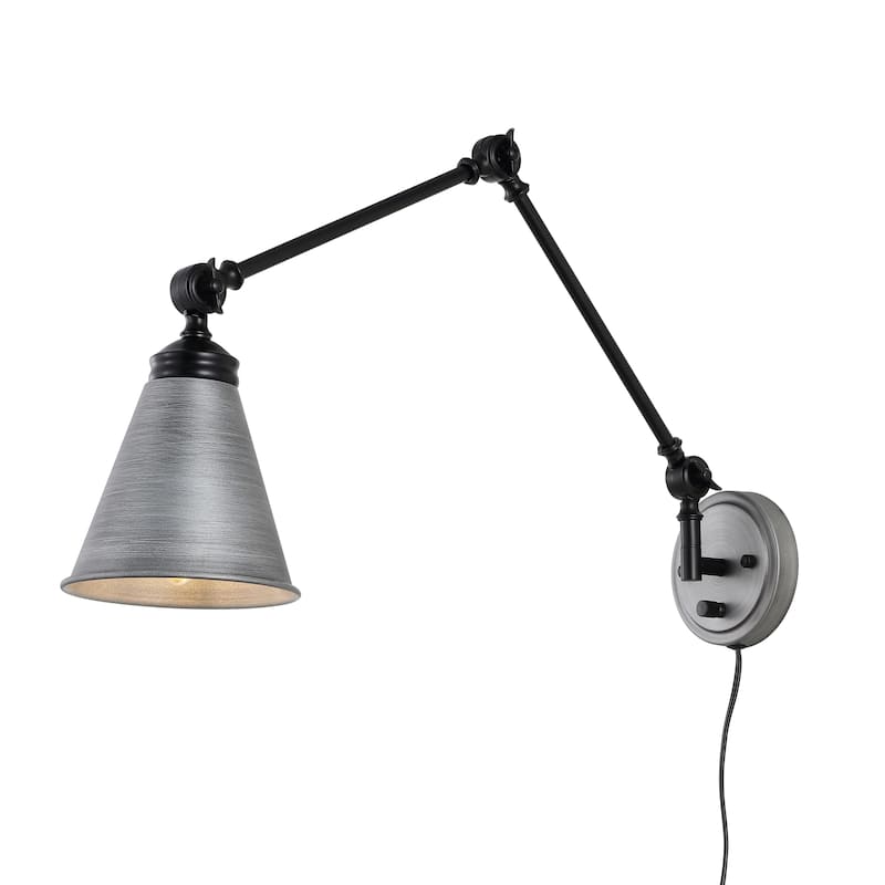 WINGBO 1-Light Vintage Adjustable Swing Arm Wall Sconce with Shade