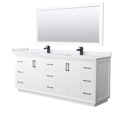 Strada 84-Inch Double Vanity Set, Cultured Marble Top, 70-Inch Mirror