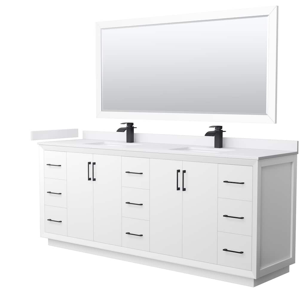 Strada 84-Inch Double Vanity Set, Cultured Marble Top, 70-Inch Mirror