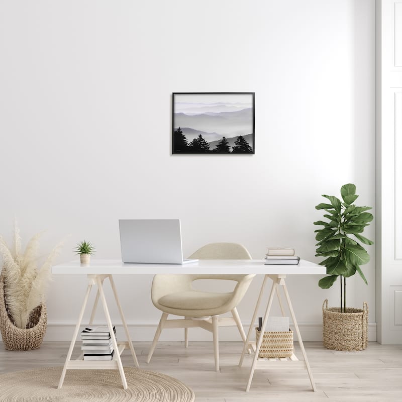 Stupell Pine Trees Silhouettes Foggy Mountain Range Peaks Framed Wall Art, Design by Lori Deiter