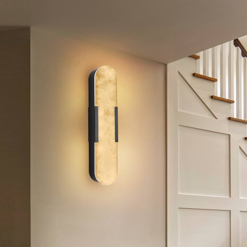 Modern Black Wall Sconces with Natural Marble (Set of 2)