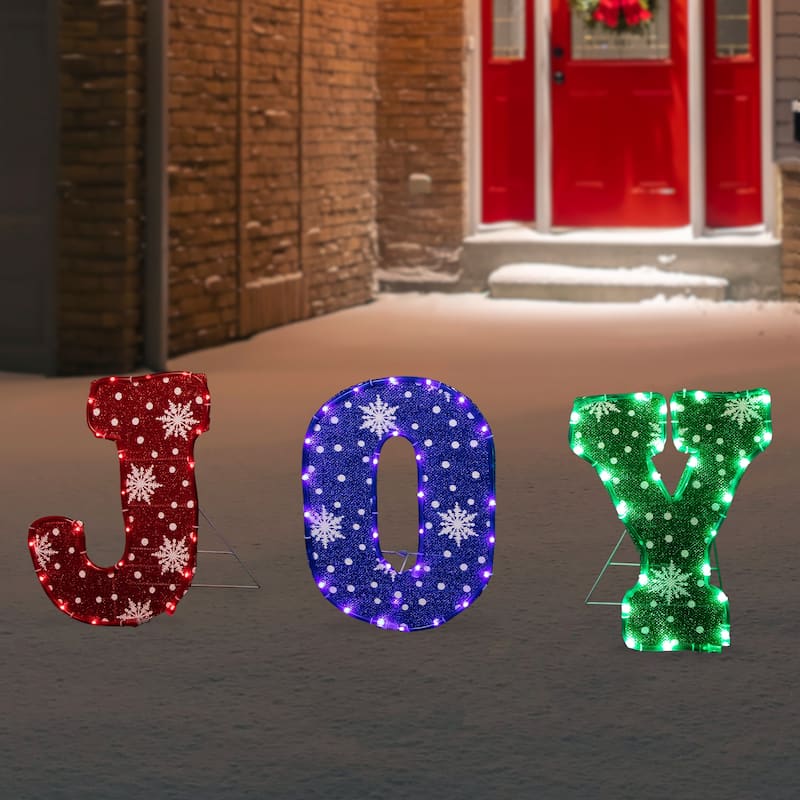 14" LED Lighted Traditional Colored 'Joy' Outdoor Christmas Decoration