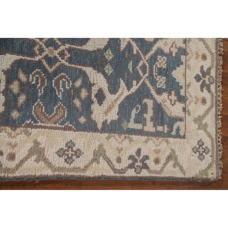 Blue Oushak Style Runner Rug Hand-knotted Wool Carpet - 2'6"x 8'0"