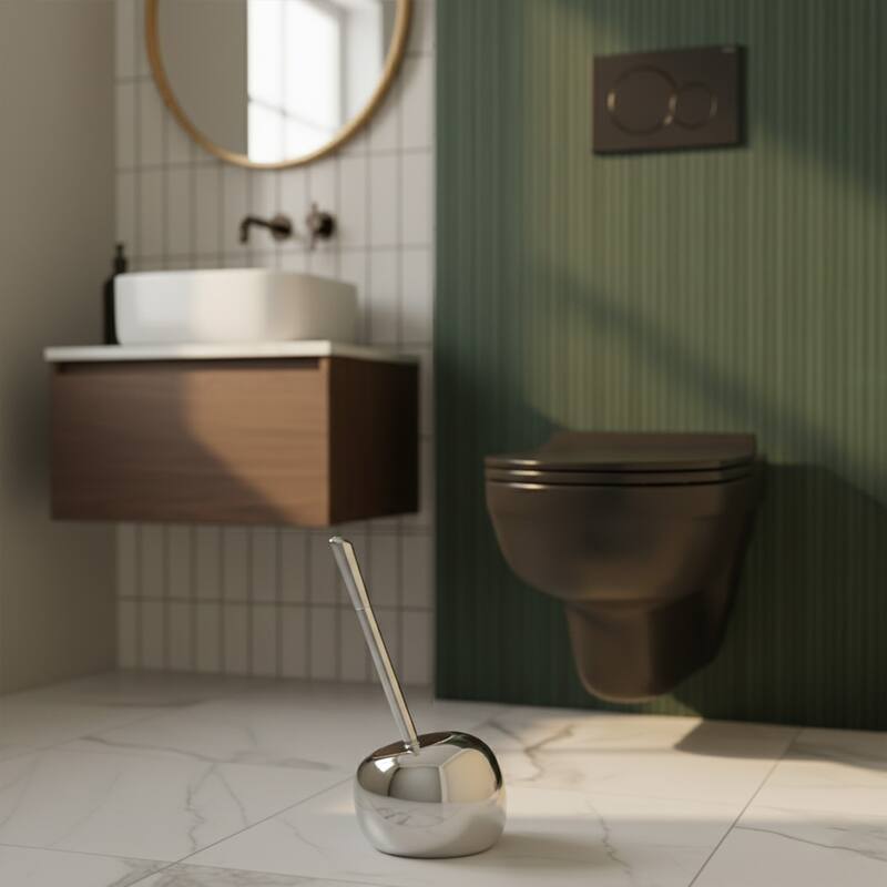 PISE Freestanding Toilet Brush and Holder Set - 15"H x 6"L x 6" W