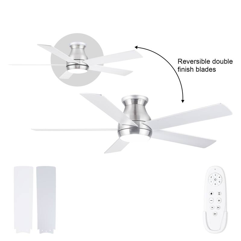 YUHAO AeroLite 48 in. Indoor White Low Profile Standard Ceiling Fan with Bright White Integrated LED Light Kit, Remote Included - Aerolite Ⅱ 52 Inches - Brushed Nickel