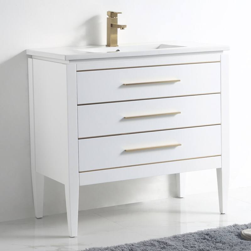 Ayer 36" Single Bathroom Vanity Set - 18D x 36W x 33H - White - Brass Trim