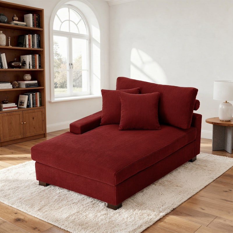 Corduroy Chaise Lounge Chair Upholstered Indoor Lounger Sofa