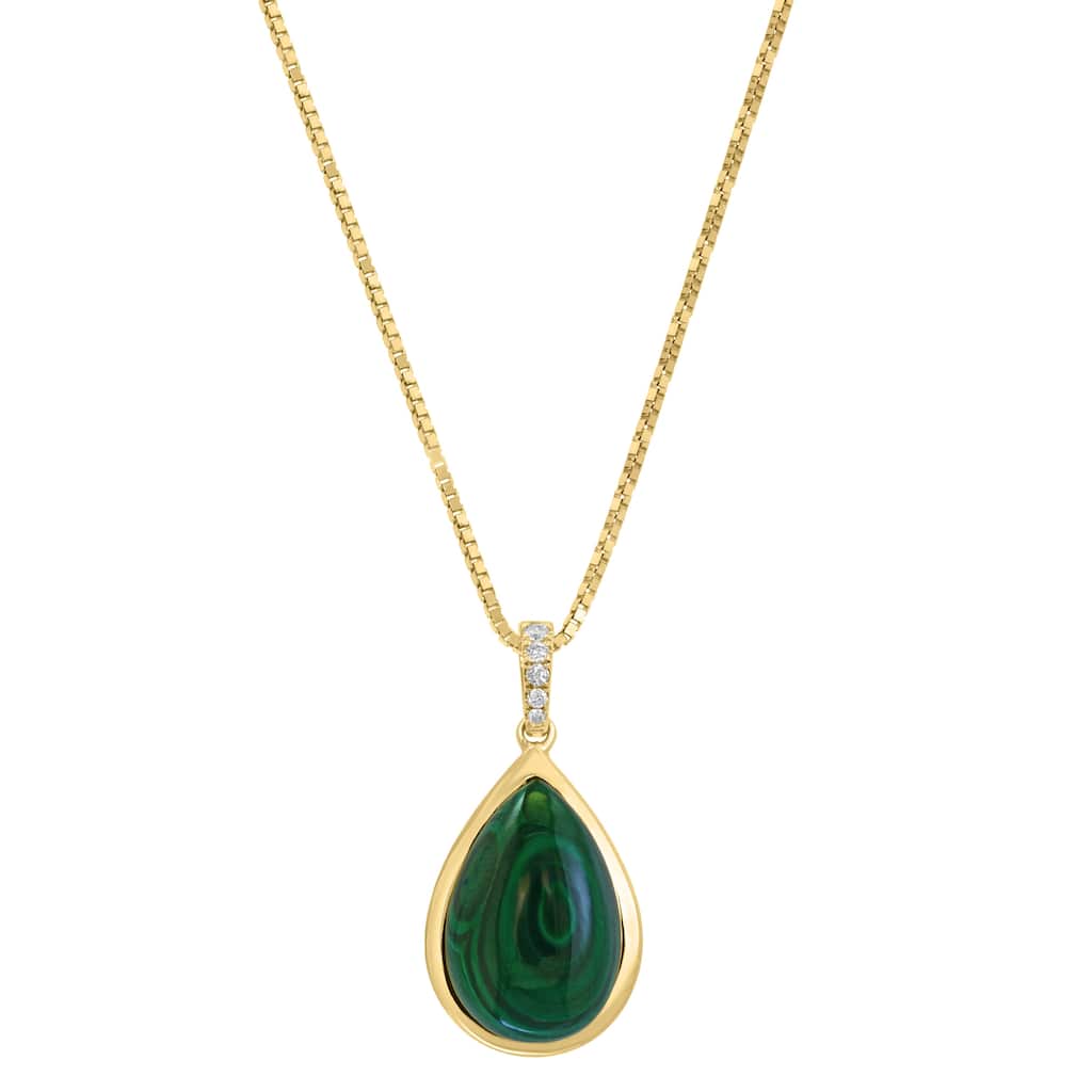 EFFY 14K Gold Diamond Malachite Pear Pendant Necklace