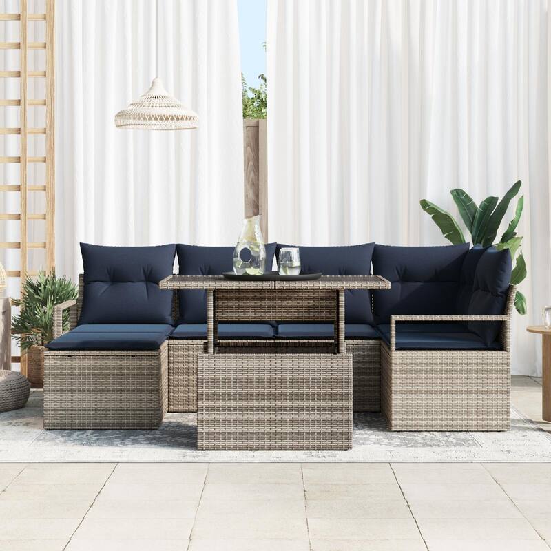 vidaXL 7 Piece Garden Sofa Set with Cushions - 91.3×48×27.2