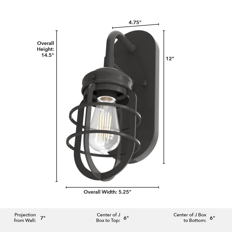Hunter Starklake 1-Light Wall Sconce, Industrial, Caged, Rustic, Damp Rated - Noble Bronze