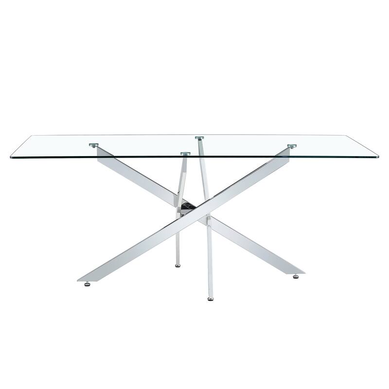 Large Modern Minimalist Rectangular Glass Dining Table with 0.4" Tempered Glass Tabletop and Gold Metal Legs, for 4-6 people