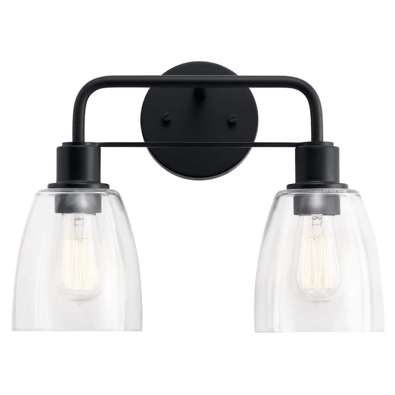 Kichler Meller 15 Inch 2 Light Vanity Light with Clear Glass in Black