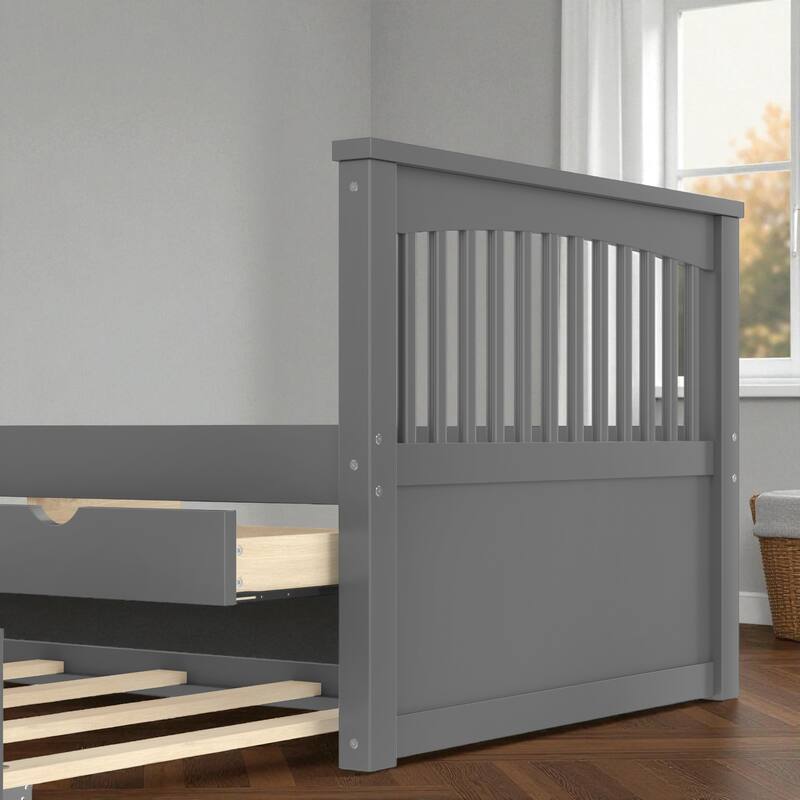 Twin Solid Wood Platform Bed with Drawers and Trundle, Space-Saving Daybed Frame with Storage, No Box Spring Needed