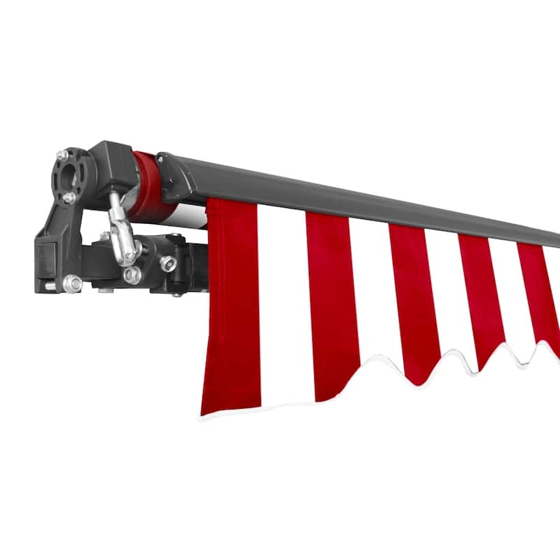 ALEKO Caribbean Motorized Retractable Patio Awning - Black Frame - Red & White Striped - 16 x 10 Feet