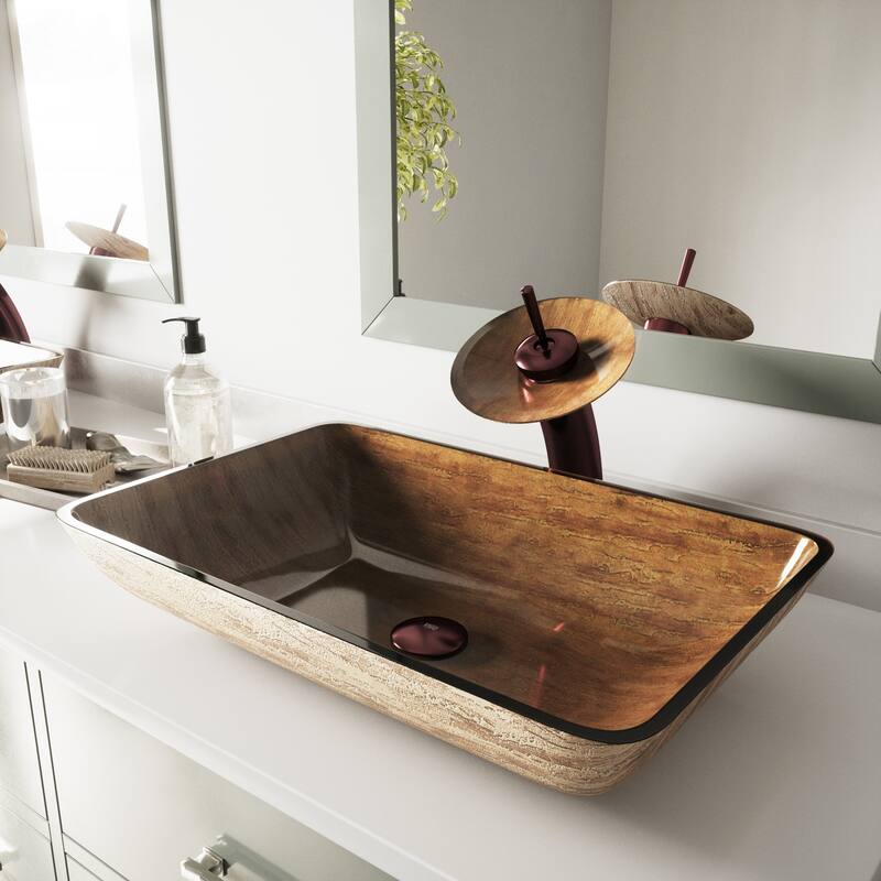 VIGO Donatello 23"L x 15"W x 5"H Glass Rectangular Vessel Bathroom Sink